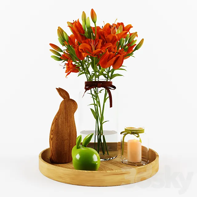 Decorative set with orange lilies 3D Model