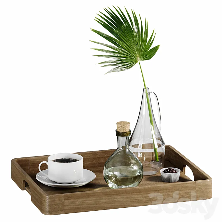 Decorative set with palm leaf 3D Model Free