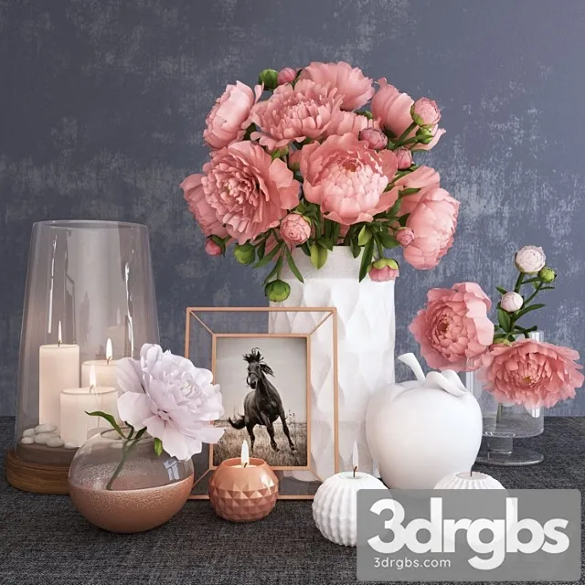 Decorative set with peonies 3D Model Free