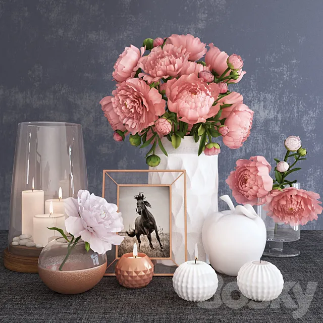 Decorative set with peonies 3DModel