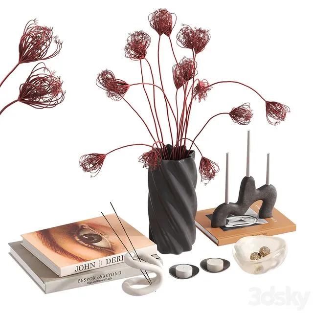 Decorative set with Pink Queen Anne's Lace 3D Model