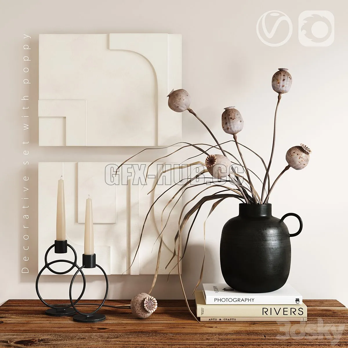 Decorative set with poppy 3D Model