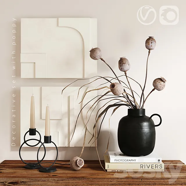 Decorative set with poppy 3D Model