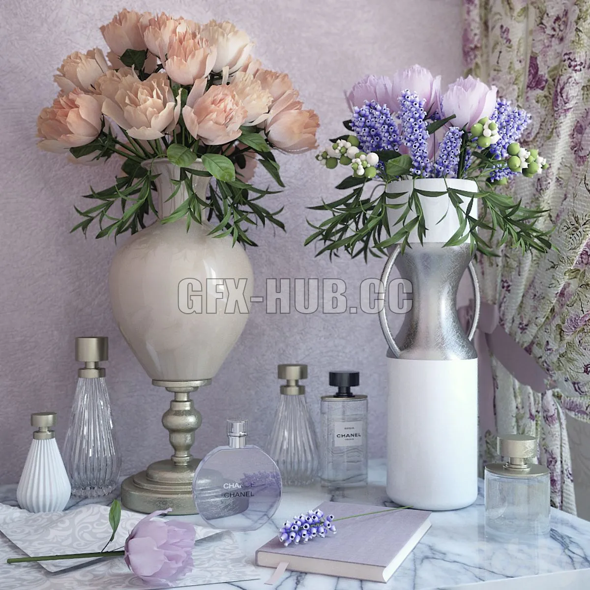 Decorative set with roses 3D Model