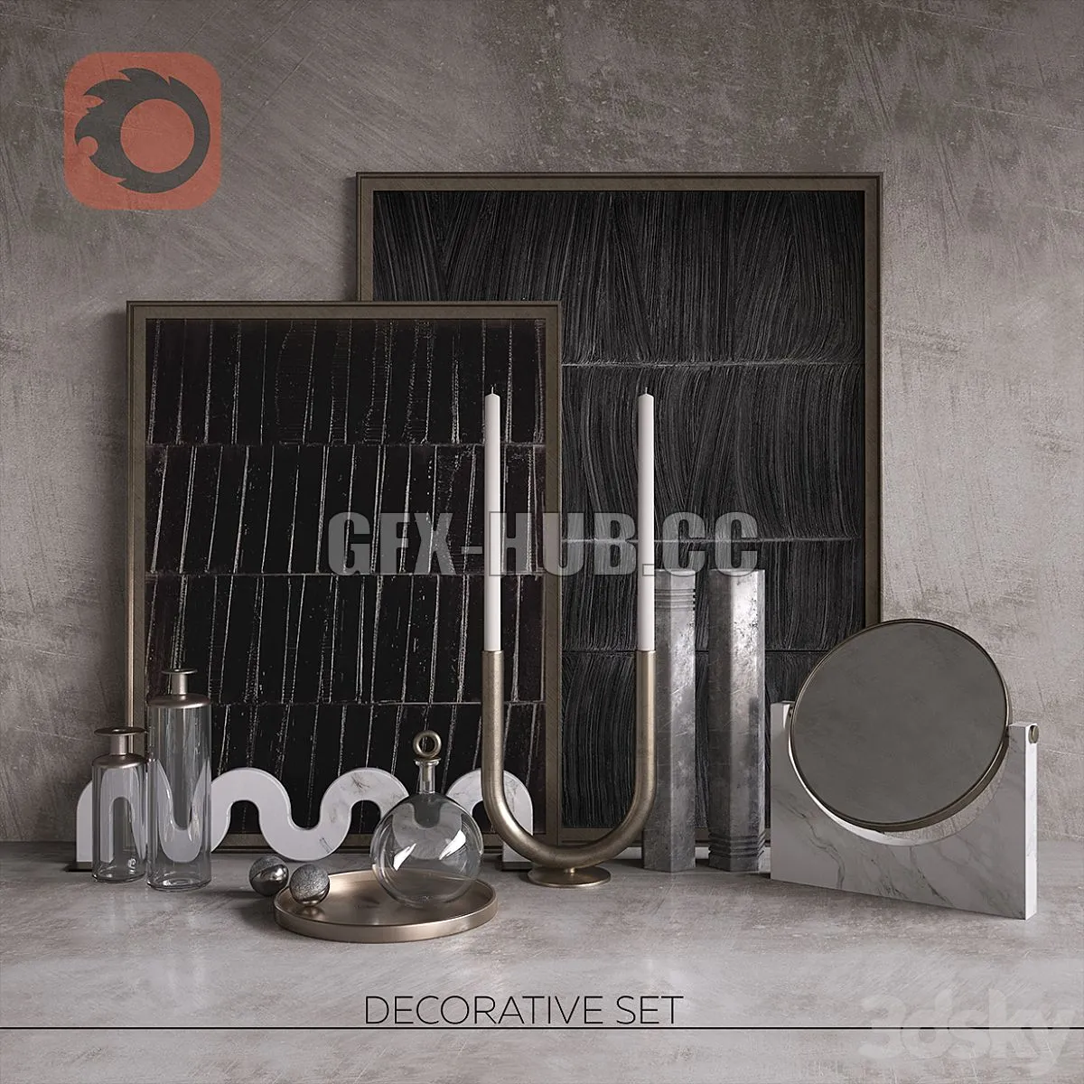Decorative set with table mirror 3D Model