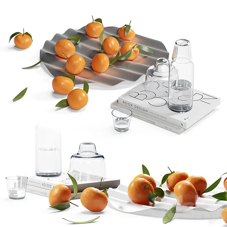 Decorative set with tangerines 3D Model Free Download
