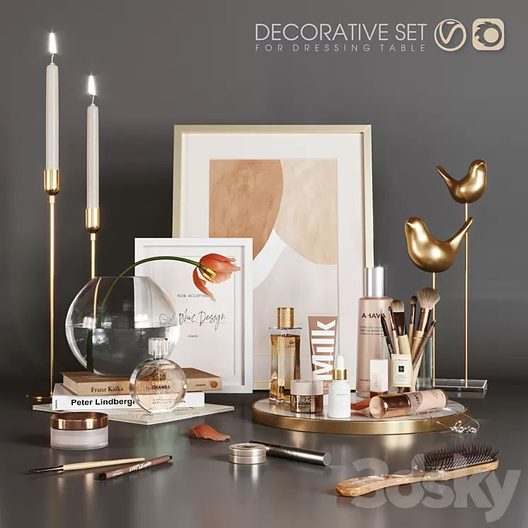 Decorative set with Tulip 3D Model