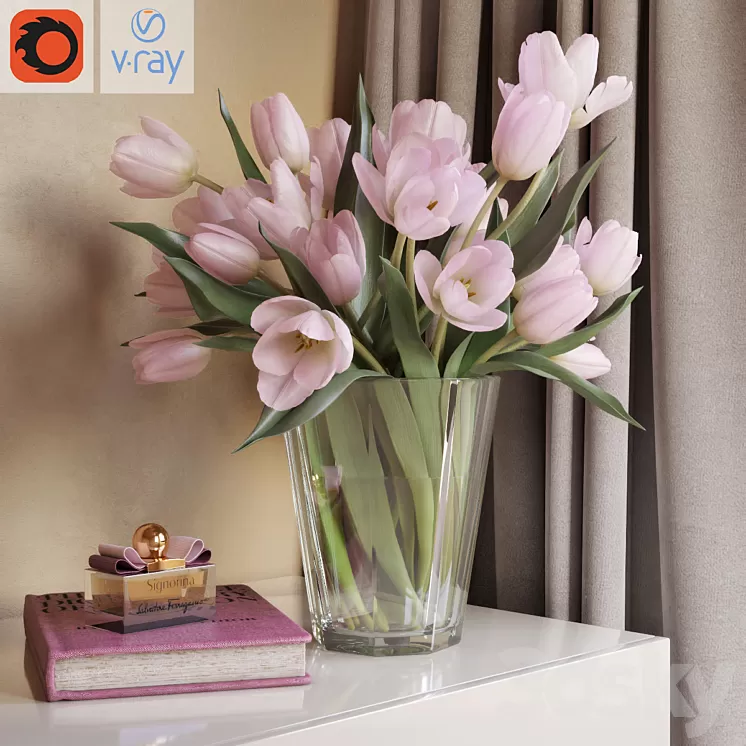 Decorative set with tulips 3D Model