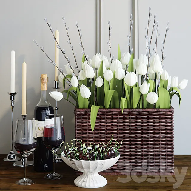 Decorative set with tulips 3D Model