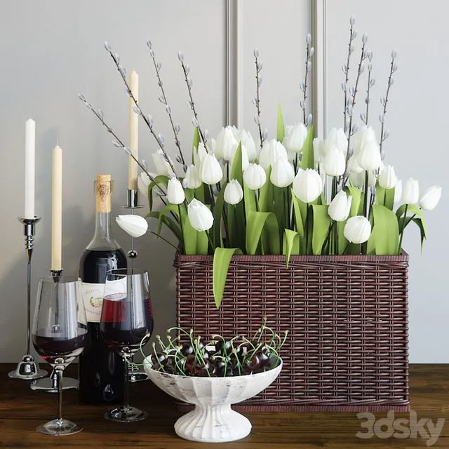 Decorative set with tulips 3D Model