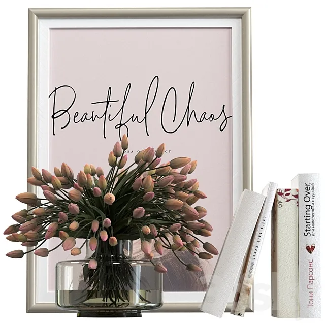 Decorative set with tulips and books 3D Model