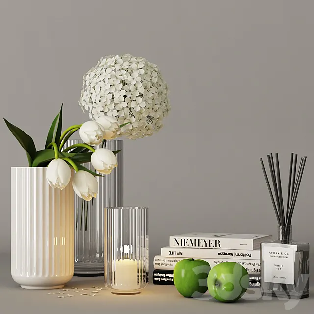 Decorative set with tulips and hydrangea 3D Model