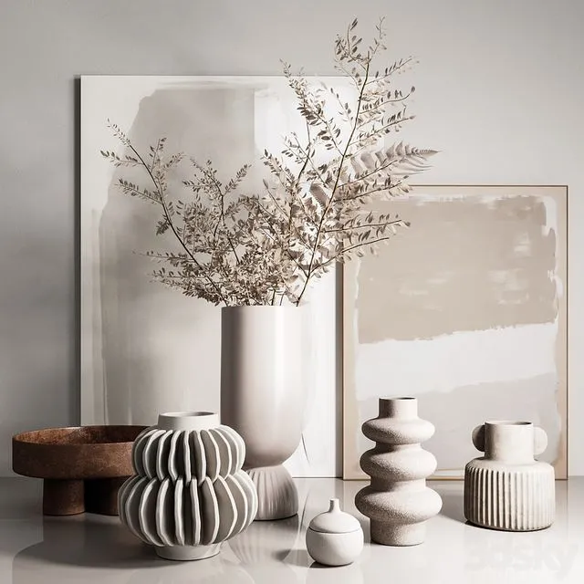 Decorative set with vases and paintings 3D Model