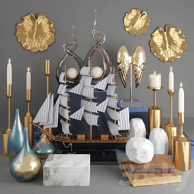 Decorative set with vases ship and figurines with gilding 18 Free Download