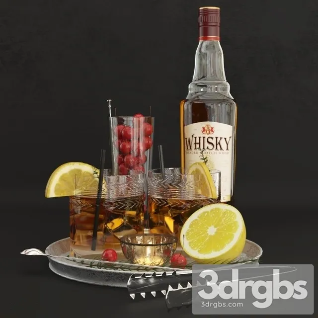 Decorative Set With Whiskey 3D Model Free