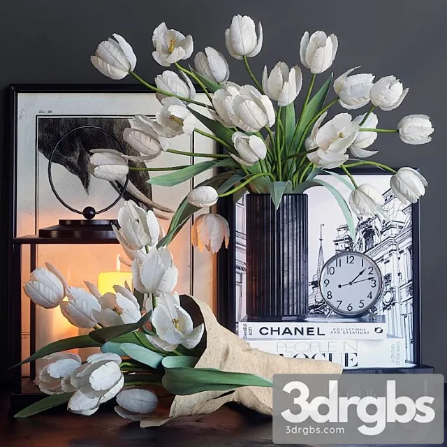 Decorative set with white tulips 3D Model Free