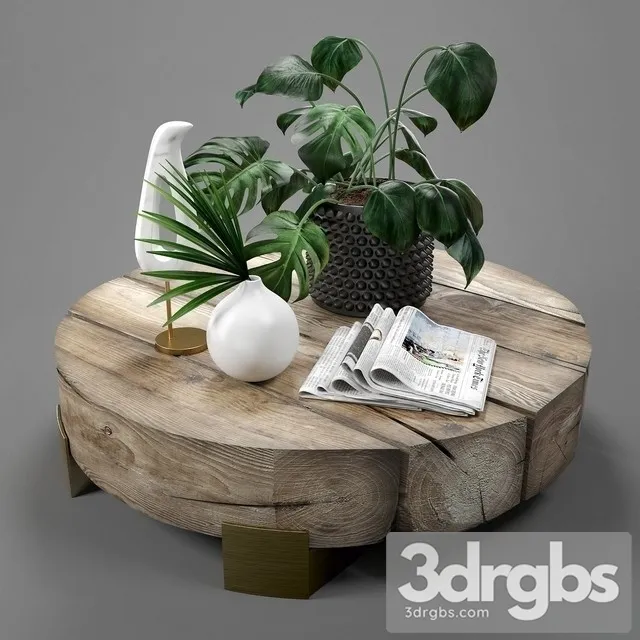 Decorative Set Wood Table 3D Model Free