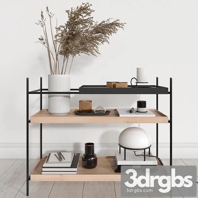Decorative set Woud shelves with decorative filling 3D Model Free