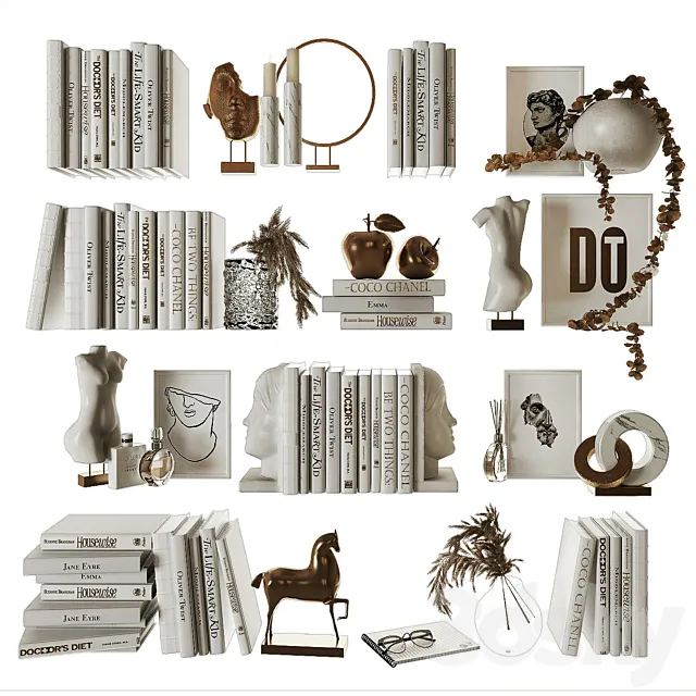 Decorative shelf filling set 9 3DModel