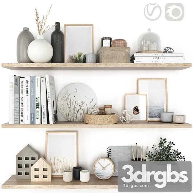 Decorative shelf set 3D Model Free