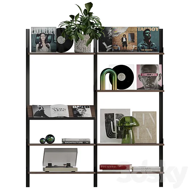 Decorative shelf with vinyl records 2 3D Model