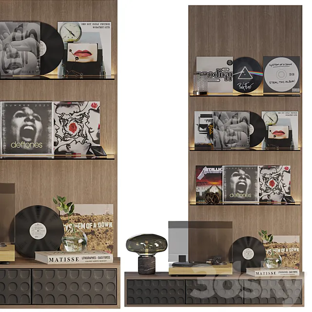 Decorative shelf with vinyl records 3D Model