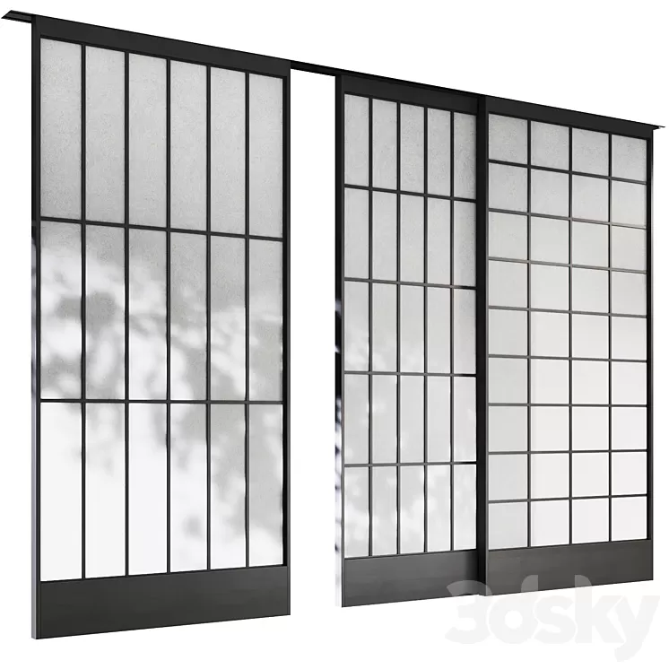 Decorative sliding partition shoji Japanese 3 3D Model
