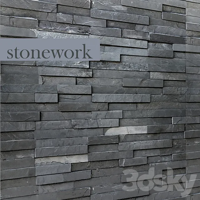 Decorative stone. wall decor wild black slate in loft style. tiles 3DModel