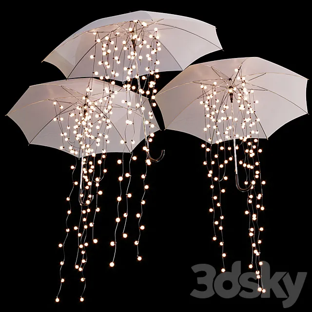 Decorative umbrellas with garlands 3D Model