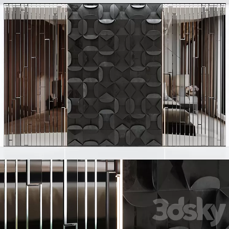 Decorative volumetric wall panel mid century modern Black. 3D Model