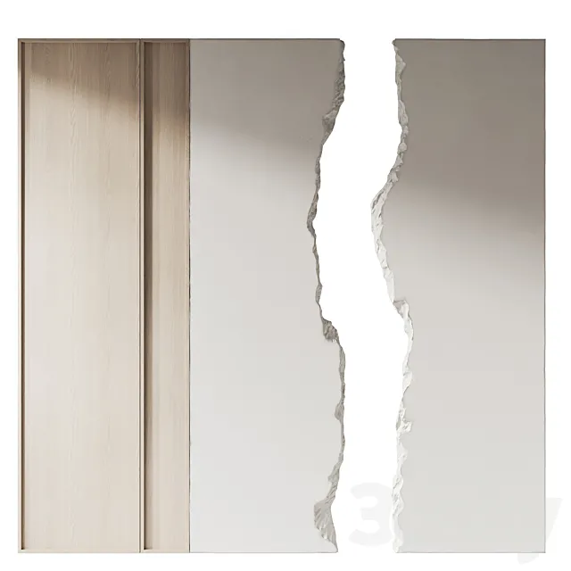 Decorative wall made of stone and wood 001 3D Model