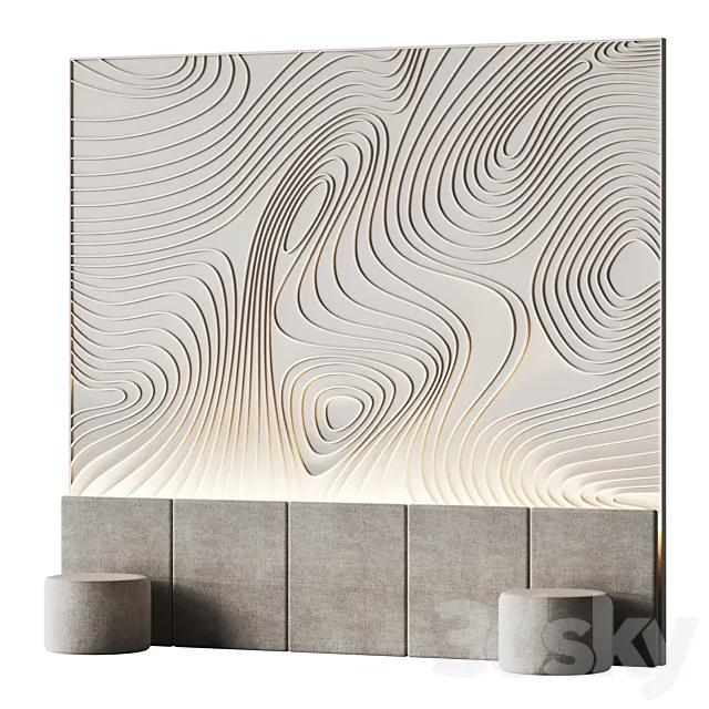 Decorative wall panel for a bedroom with a soft pattern 3D Model