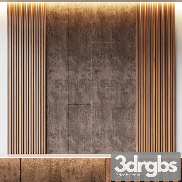 Decorative wall panel made of oak battens and beige velveteen 3D Model Free