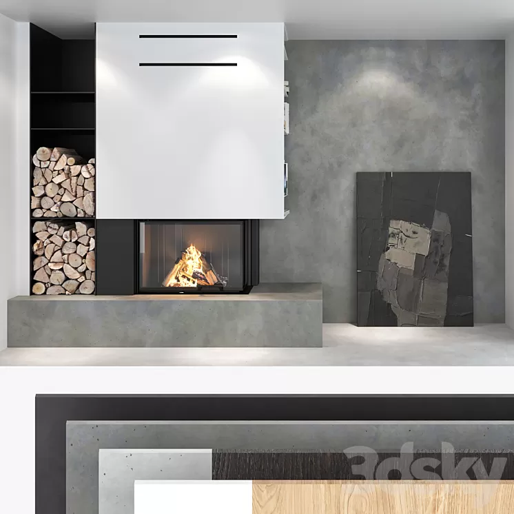 Decorative wall with fireplace set 02 3D Model