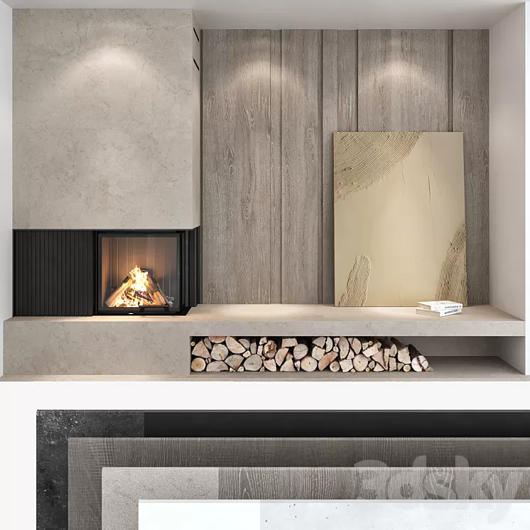 Decorative wall with fireplace set 03
