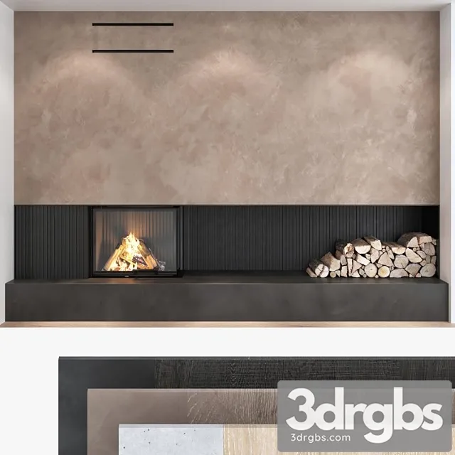 Decorative wall with fireplace set 06 3D Model Free