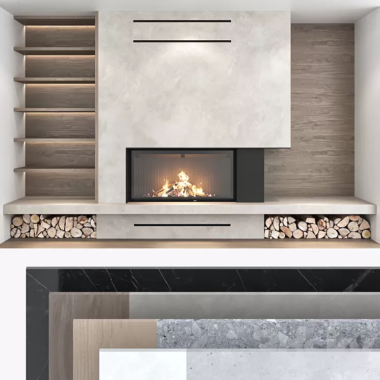 Decorative wall with fireplace set 07 3D Model