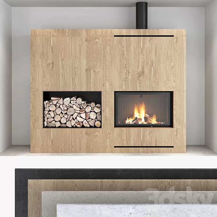Decorative wall with fireplace set 09 3D Model
