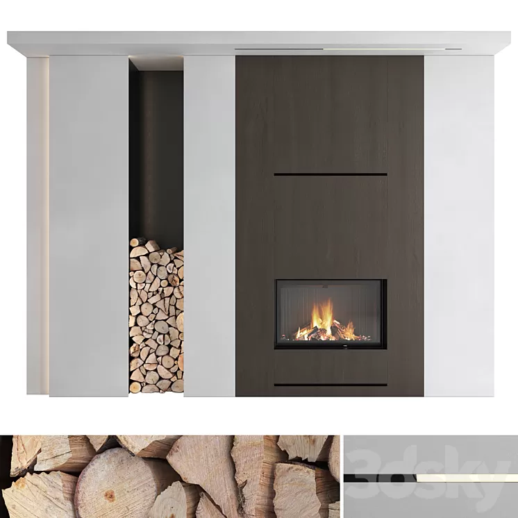 Decorative wall with fireplace set 21 3D Model Free