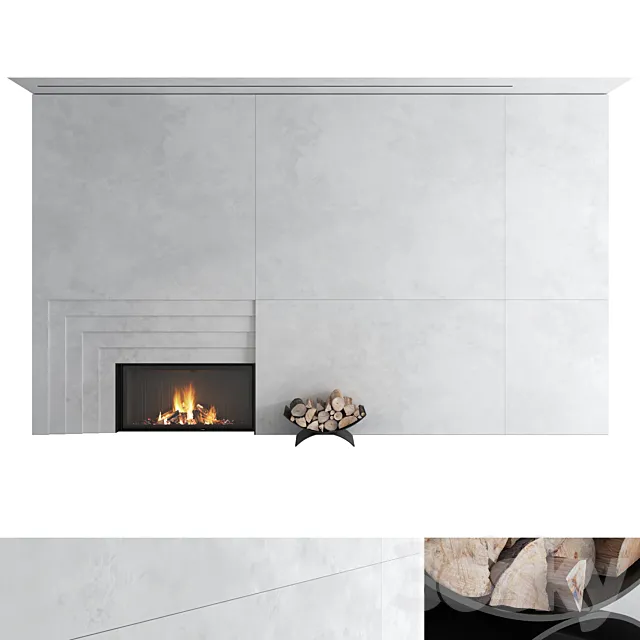Decorative wall with fireplace set 42 3D Model