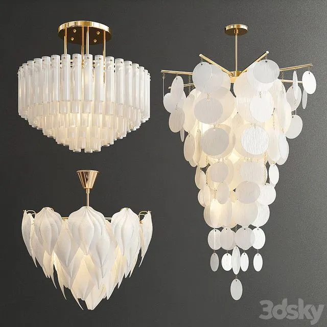 Decorative White Glass Chandelier - 3 type 3D Model
