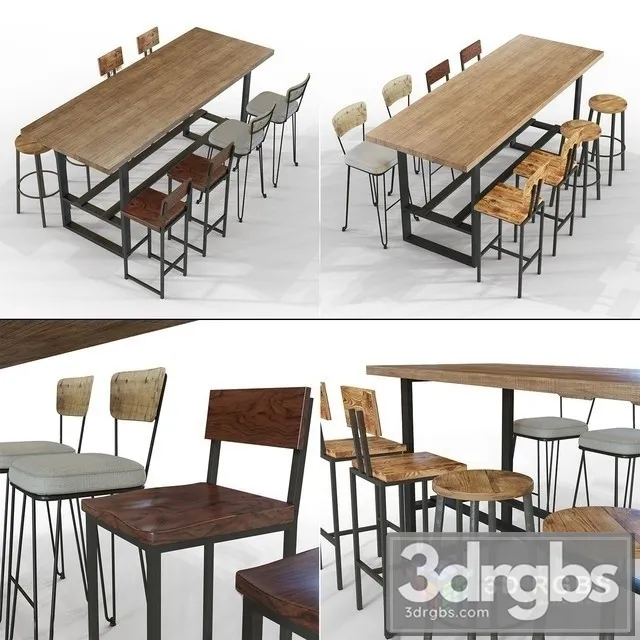 Dekocadde Walnut Veneer Bar Table and Chair 3D Model Free
