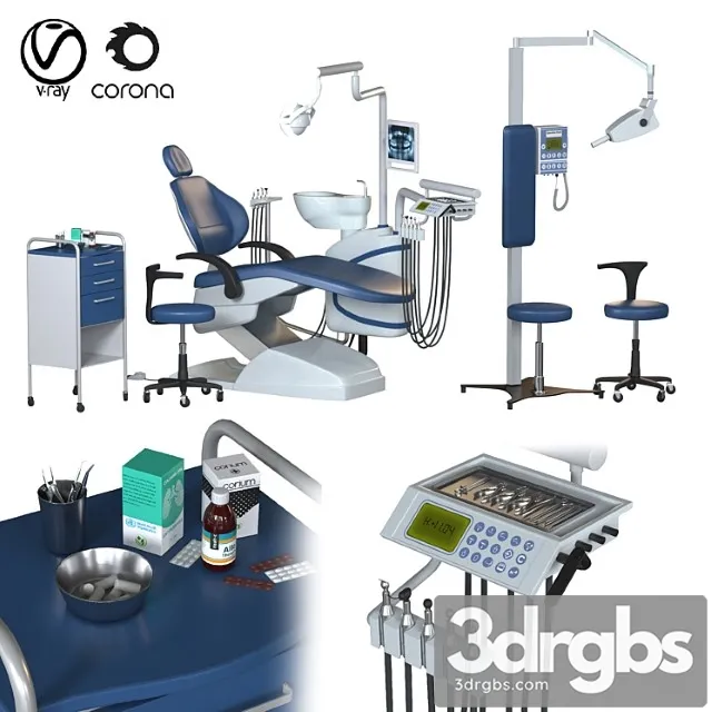 Dental chair unit set (hospital equipment vol 3) 3D Model Free