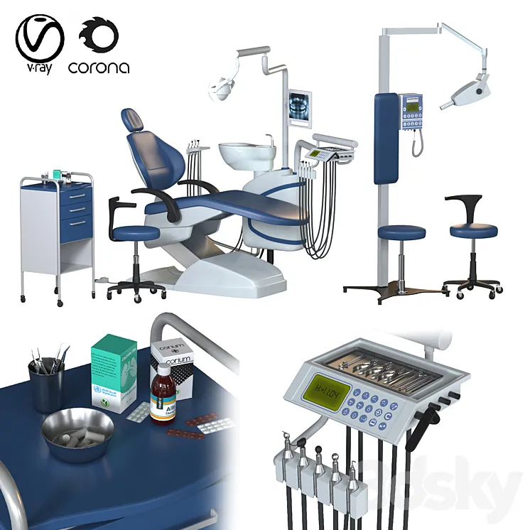 dental chair unit set (hospital equipment VOL 3) 3D Model Free