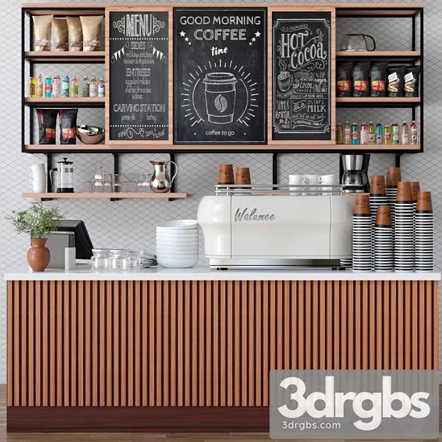 Design Project Cafe In Ethnic Style With Coffee Machine And Polkah Accessories 3D Model Free
