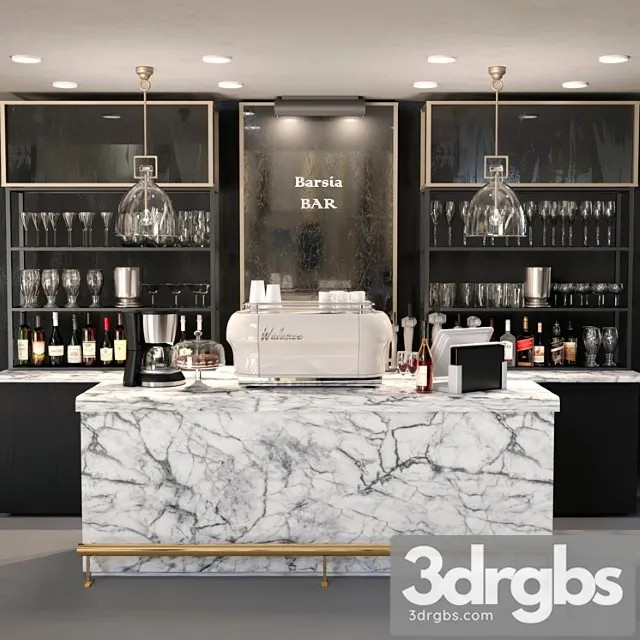 Design project of a bar with a marble bar and wine. alcohol 3D Model Free