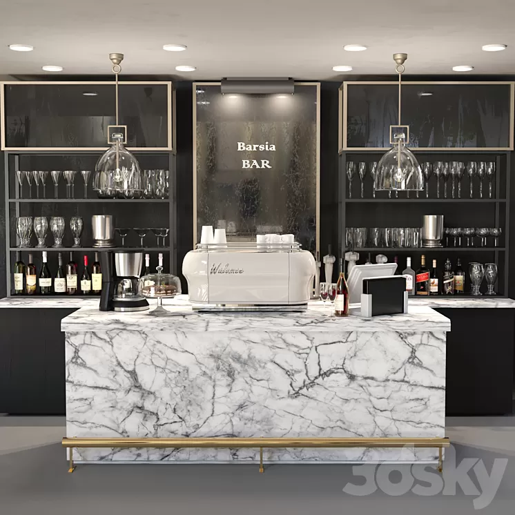 Design project of a bar with a marble bar and wine. Alcohol 3D Model
