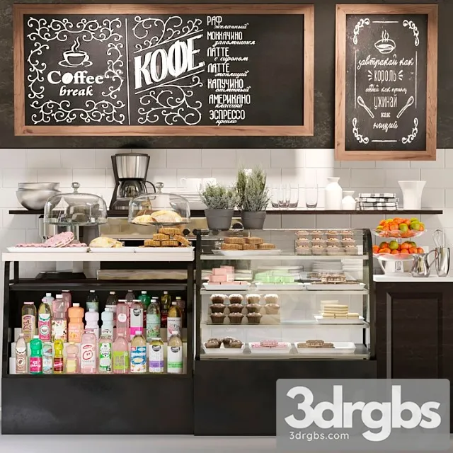 Design project of a cafe with a showcase with desserts and confectionery 3 3D Model Free