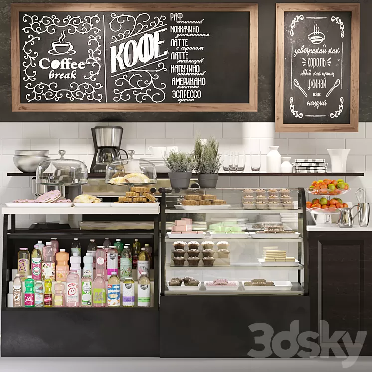 Design project of a cafe with a showcase with desserts and confectionery 3