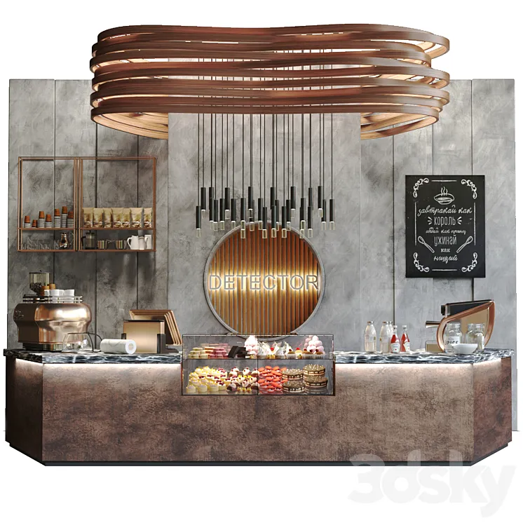 Design project of a cafe with desserts in the loft style 3D Model Free Download